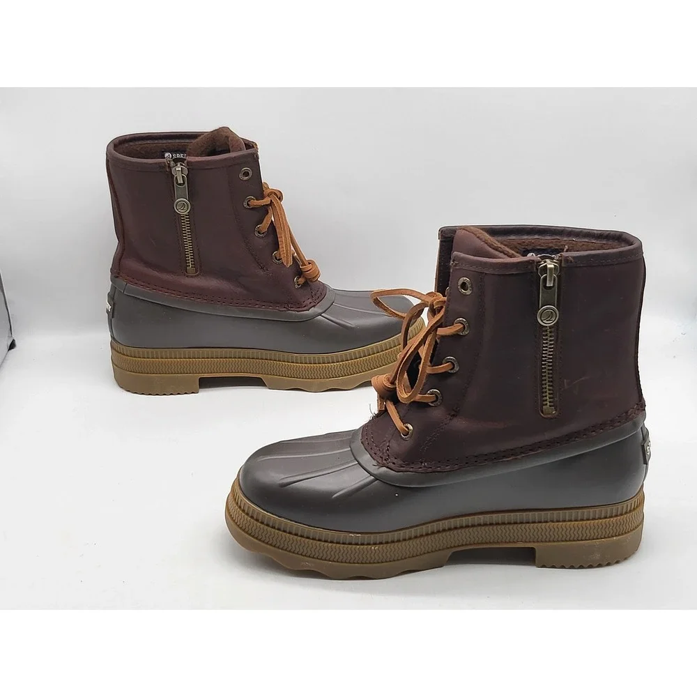 Sperry Saltwater Duck Boots Women's 6 Brown Gray NWOB Leather‎ Water-Resistant